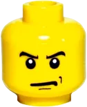 Minifigure, Head Male Angry Eyebrows and Scowl, Black Chin and Left Cheek Dimples Pattern - Blocked Open Stud