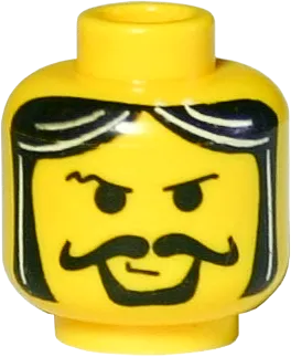 Minifigure, Head Moustache Curly, Gray Streaks in Hair Pattern - Blocked Open Stud