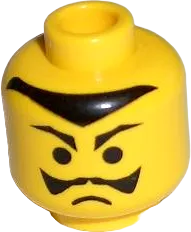 Minifigure, Head Moustache Frown and Pointed Eyebrows and Hairline Pattern - Blocked Open Stud