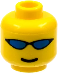 Minifigure, Head Glasses with Blue Wrap Sunglasses and Standard Smile Pattern - Blocked Open Stud