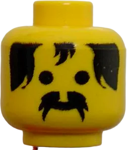 Minifigure, Head Male Black Moustache and Hair Pattern - Blocked Open Stud