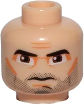 Minifigure, Head Male Thick Eyebrows, Brown Eyes, Five O'Clock Shadow Stubble Pattern &#40;SW Captain Rex&#41; - Hollow Stud