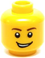 Minifigure, Head Male Reddish Brown Eyebrows, Open Lopsided Grin with Teeth, White Pupils Pattern - Hollow Stud