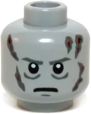 Minifigure, Head Male Scars Gray Left & Right, Gray Eyebrows, White Pupils Pattern &#40;Darth Vader&#41; - Hollow Stud