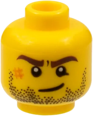 Minifigure, Head Beard Stubble, Brown Eyebrows, Crooked Smile, White Pupils and Scar Pattern - Hollow Stud