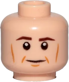 Minifigure, Head Male Brown Eyebrows, White Pupils, Cheek Lines Pattern - Hollow Stud