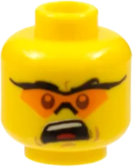 Minifigure, Head Dual Sided Glasses with Orange Lenses, Smile / Mouth Open Upset Pattern - Hollow Stud