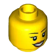 Minifigure, Head Female Black Eyebrows and Eyelashes, Medium Nougat Lips, and Open Mouth Smile with Teeth Pattern - Hollow Stud