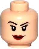 Minifigure, Head Dual Sided Female Eyelashes and Red Lips, Smile / Angry with Bared Teeth Pattern - Hollow Stud