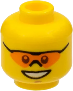 Minifigure, Head Glasses with Orange Sunglasses with Nose Piece, Open Mouth Smile, Chin Dimple Pattern - Hollow Stud