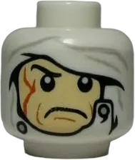 Minifigure, Head Male White Bandage with Buttons Pattern &#40;SW Dengar&#41; - Hollow Stud