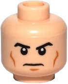 Minifigure, Head Male Black Eyebrows, Cheek Lines, White Pupils and Frown Pattern - Hollow Stud