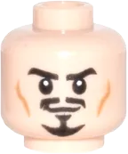 Minifigure, Head Dual Sided Moustache, Goatee and Cheek Lines, Determined / Angry Pattern - Hollow Stud