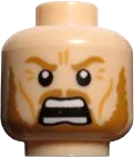 Minifigure, Head Dual Sided LotR Eomer Beard and Crow's Feet Frowning / Shouting Pattern - Hollow Stud