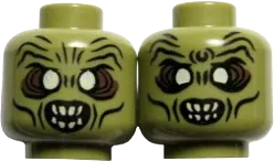 Minifigure, Head Dual Sided LotR Moria Orc White Eyes and Teeth, Wide Eyes / Narrow Eyes Pattern - Hollow Stud