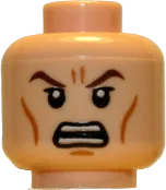 Minifigure, Head Dual Sided Brown Eyebrows, Black Eyes with Pupils, Wrinkles, Calm / Angry Pattern - Hollow Stud