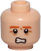 Minifigure, Head Dual Sided Orange Eyebrows, Pupils, Chin Dimple, Frown / Scared Pattern - Hollow Stud