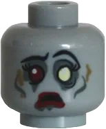 Minifigure, Head Dual Sided Alien with White and Red Eye, Eyelashes and Red Lips, Sad / Determined Pattern &#40;Zombie Bride&#41; - Hollow Stud