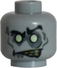 Minifigure, Head Alien with White Eyes and Yellowed Teeth, Angry Pattern &#40;Zombie Groom&#41; - Hollow Stud
