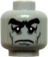 Minifigure, Head Male Black Bushy Eyebrows, Sad Eyes with White Pupils, Cheek Lines Pattern - Hollow Stud