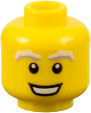 Minifigure, Head Male Light Bluish Gray and White Bushy Eyebrows, Open Mouth Smile with Teeth Pattern - Hollow Stud