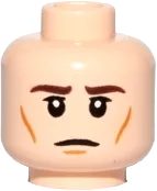 Minifigure, Head Dual Sided Brown Eyebrows, Wrinkles, Calm / Angry, Clenched Teeth Pattern - Hollow Stud
