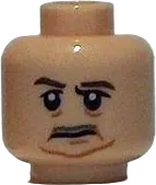 Minifigure, Head Dual Sided Brown Eyebrows, Moustache, White Pupils / Sad Pattern &#40;SW Malakili&#41; - Hollow Stud