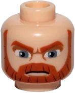 Minifigure, Head Dual Sided Beard Thick with Lines, Dark Orange Eyebrows, Moustache, Large Blue Eyes, Smile / Angry Pattern - Hollow Stud