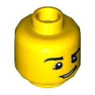 Minifigure, Head Male Black Eyebrows, Raised Right Eyebrow, Chin Dimple, and Lopsided Grin with Teeth Pattern - Hollow Stud