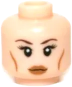 Minifigure, Head Dual Sided Female Brown Thin Eyebrows, Eyelashes, Cheek Lines, Smile / Determined Pattern - Hollow Stud