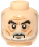 Minifigure, Head Dual Sided LotR Saruman Thick Black Eyebrows, Gray and White Beard, Frown / Angry Pattern - Hollow Stud