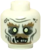 Minifigure, Head Dual Sided LotR Ghost with Glowing Eyes, Moustache, and Circles on Temples, Mouth Closed / Mouth Open Pattern - Hollow Stud