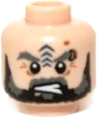 Minifigure, Head Dual Sided LotR Beard, Tattoo and Eyebrow Ring Angry / Surprised Pattern - Hollow Stud
