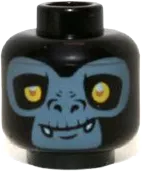 Minifigure, Head Dual Sided Alien Chima Gorilla with Yellow Eyes, Fangs and Sand Blue Face, Closed Mouth / Open Mouth Pattern &#40;Gorzan&#41; - Hollow Stud