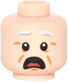 Minifigure, Head Dual Sided Light Gray Eyebrows, White Pupils, Open Mouth, Cheek Lines, Smile / Open Mouth Scared Pattern - Hollow Stud