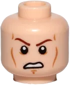 Minifigure, Head Dual Sided Brown Eyebrows, Black Eyes with Pupils, Wrinkles, Slight Smile / Angry with Bared Teeth Pattern &#40;SW Anakin&#41; - Hollow Stud