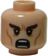 Minifigure, Head Dual Sided Brown Eyebrows, Black Eyes with Pupils, Wrinkles, Calm / Shouting Pattern &#40;Thranduil&#41; - Hollow Stud
