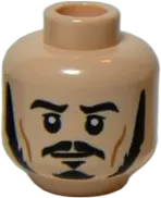Minifigure, Head Dual Sided LotR Bard Long Black Sideburns, Moustache, Goatee, Frowning / Angry Pattern - Hollow Stud
