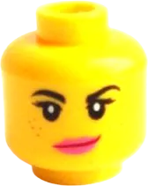 Minifigure, Head Dual Sided Female Black Eyebrows, Freckles, Eyelashes, Pink Lips, Lopsided Smile / Determined Pattern &#40;Wyldstyle&#41; - Hollow Stud