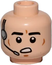 Minifigure, Head Male Black Eyebrows, Cheek Lines, Open Mouth, Headset Pattern &#40;SW Imperial Gunner&#41; - Hollow Stud