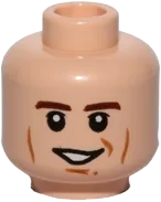 Minifigure, Head Dual Sided Brown Eyebrows, Black Eyes with Pupils, Cheek Lines, Smile / Determined Pattern &#40;SW Han Solo&#41; - Hollow Stud