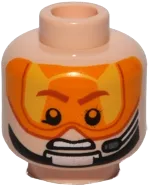 Minifigure, Head Dual Sided Orange Visor, Stern Brown Eyebrows, Pupils, Headset, Angry / Determined Pattern &#40;SW Pilot&#41; - Hollow Stud