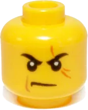 Minifigure, Head Male Stern Black Eyebrows, White Pupils, Frown, Scar Across Left Eye, No Chin Dimple Pattern - Hollow Stud