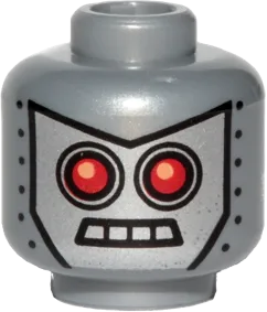 Minifigure, Head Alien with Red Eyes, 4 Mouth Squares and Rivets Pattern - Hollow Stud