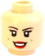 Minifigure, Head Dual Sided Female Black Eyebrows, Eyelashes, Red Lips, Dimples, Smile / Scared Pattern &#40;Mary Jane 5&#41; - Hollow Stud