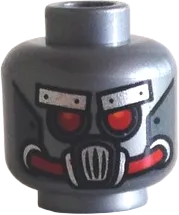 Minifigure, Head Alien with Robot Red Eyes and Mouth and Silver Metal Plates Eyebrows and Mask Pattern - Hollow Stud