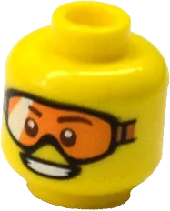 Minifigure, Head Glasses with Orange Goggles and Open Smile Pattern - Hollow Stud