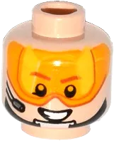 Minifigure, Head Dual Sided Orange Visor, Brown Eyebrows, Chin Strap, Headset, Smile / Scared Pattern - Hollow Stud