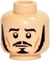 Minifigure, Head Dual Sided LotR Bard Long Black Sideburns, Moustache, Goatee, Frowning / Angry with Mud Splotches Pattern - Hollow Stud