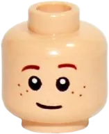 Minifigure, Head Dual Sided Child LotR Bain, Brown Eyebrows, Slight Smile and Freckles / Angry with Mud Splotches Pattern - Hollow Stud
